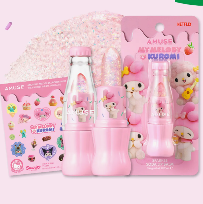 Amuse - My Melody and Kuromi Sparkle Soda Lip Balm at Skin Junction Australia