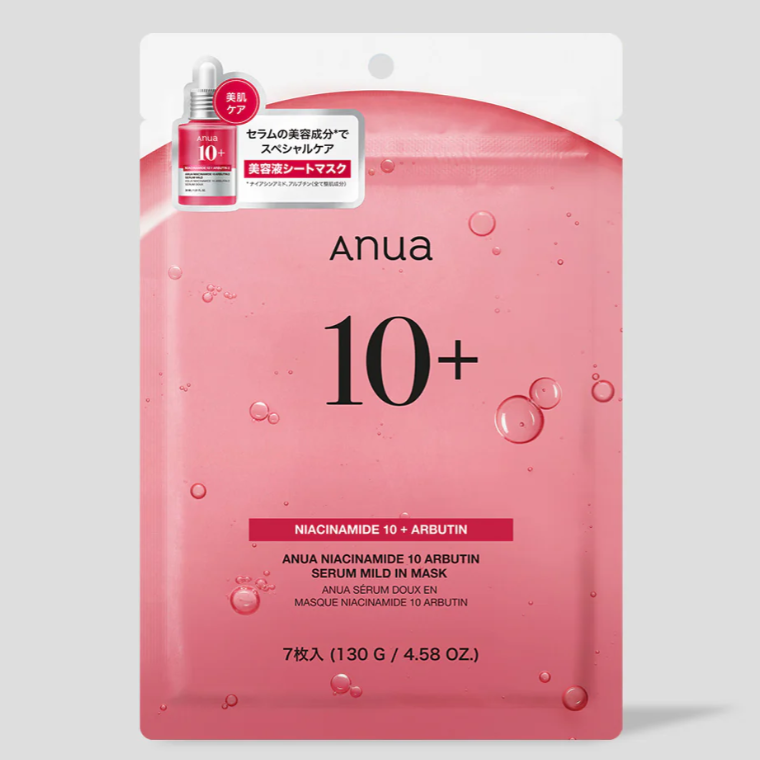 Anua – Niacinamide 10 Arbutin Serum Mild In Mask [7pcs] is a gentle yet effective brightening sheet mask designed to improve skin tone, fade dark spots, and support a visibly clearer complexion. Each ultra-soft mask is infused with a mild serum containing 10% Niacinamide and Arbutin—two powerhouse ingredients known for their brightening and skin-evening effects.

This soothing formula works to reduce the appearance of hyperpigmentation while calming inflammation and boosting overall skin clarity. Niacinamid