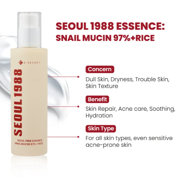 KSECRET - SEOUL 1988 Essence : Snail Mucin 97% + Rice [100ml] at Skin Junction Australia